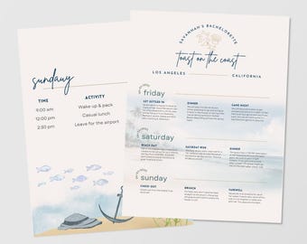 Plantilla de itinerario de despedida de soltera - Brindis en la costa