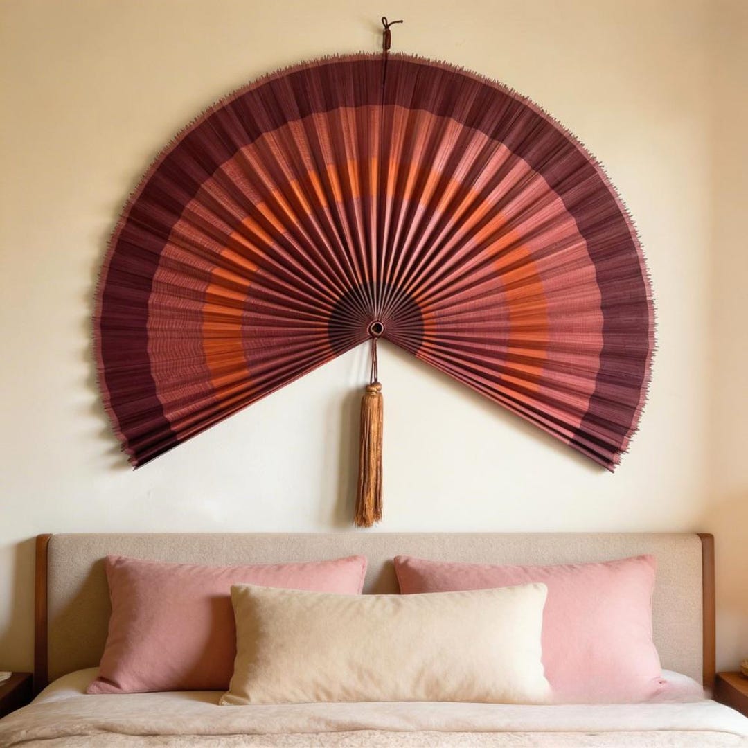 Bamboo Fan Wall Decor Large Folding Wall Fan Asian Wall Art Oversized Fan Headboard Boho Statement Wall Hanging