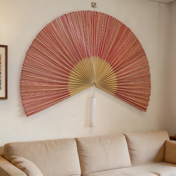 Oversized Bamboo Fan Wall Decor Large Folding Wall Fan Asian Wall Art Statement Headboard Living Room Decor