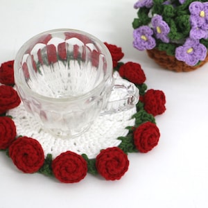 3-in-1 Flower Coaster Crochet Pattern, Rose Coaster and Flower Basket Crochet, Flower Coaster Amigurumi Crochet, Crochet Coasters Pattern