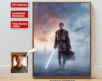 Benutzerdefinierte Jedi Ritter Portrait Star Wars Geschenk für Ihn Galaktischer Held Kunst vom Foto Jedi Meister Wanddekoration Sci Fi Film Fan Geschenk
