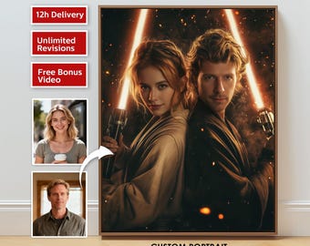 Custom Star Wars Couple Portrait from Photo  Jedi Couple Custom Portrait  Unique Gift for Couple  Personalized Star Wars Wall Art