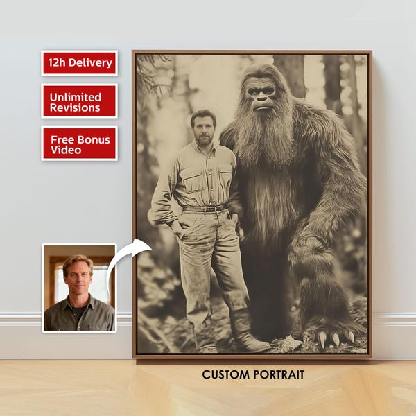 Retrato de explorador personalizado de la década de 1890, arte de Pie Grande, foto vintage de aventurero, arte personalizado de la naturaleza, fantasía histórica, regalo de cueva para hombre.