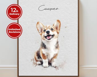 Mini retrato de mascota en acuarela personalizado, pintura digital de mascota a partir de una foto, boceto de perro, arte conmemorativo personalizado para mascotas, regalo para amantes de los gatos y los perros