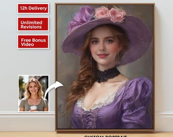 写真からパーソナライズされたリアルなビクトリア朝の肖像画。カスタムロイヤル女性またはカップルの肖像画。デジタルルネッサンススタイルのアートギフト。彼女への贈り物。