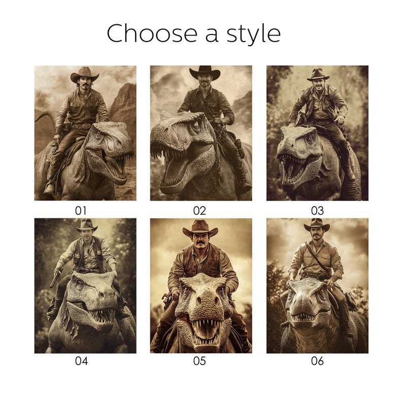 Custom Cowboy Riding Dinosaur Portrait Cowboy Dinosaur Personalized ...
