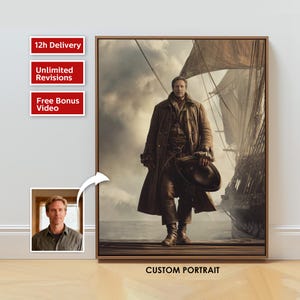 Personalized Captain Portrait Renaissance Painting Style Art Unique Anniversary Gift for Husband Sea Commander  Wall Art Historical Hero