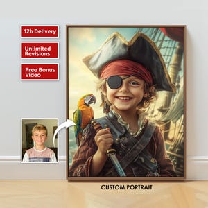 Custom Pirate Portrait for Kids  Realistic Child Photo Art  Personalized Adventure Wall Decor  Unique Birthday Gift for Boys or Girls