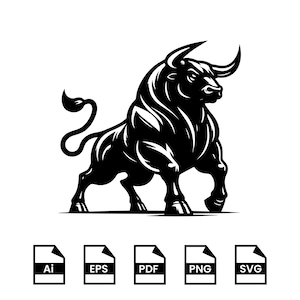 Stier Zeichnung, Wütend Stier Illustration, Stier Silhouette, Stier Clipart, Schnittdatei, druckbares Kunstwerk, T-Shirt Grafik, digitaler Download, Eps, Png, pdf