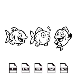 Lustige Cartoon Fisch Cliparts, Ziege SVG, lustige Fische Kunstwerke, lustige Fische Silhouetten, druckbares T-Shirt-Design, Schnittdateien, digitaler Download