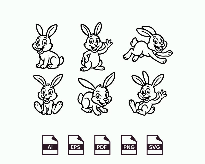 Cartoon Bunny Clipart, Funny Rabbit SVG, Happy Animal Art (digital ...
