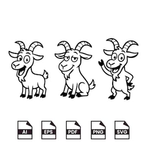 Funny Cartoon Goat cliparts, Goat SVG, Funny Goat artworks, Funny Goat silhouettes, Printable T-Shirt Design, Cut files, Digital download