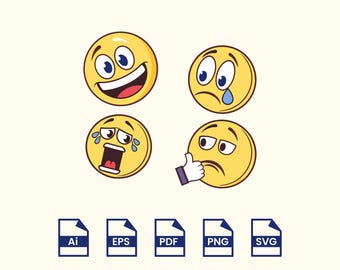 Emoji Set Svg, Emoji Emozione, Emoji Illustrazione e Grafica, Emoji Divertenti, PNG Trasparente, Emoji Facce Di Reazione, Download Digitale, Eps