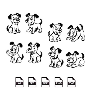 Cute Dogs Cartoon Bundle SVG, Dogs Cliparts, Dogs silhouettes, Dogs T-Shirt Design, Dogs Files for Cricut,  Dogs Logo, Digital download
