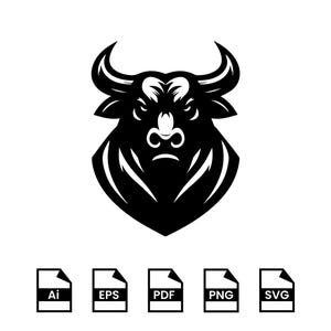 Angry Bull Head SVG, Bull Clipart, Cutfile, Bull Silhouette, Bull Angry Face, Bull T-Shirt Graphic, Printable Vector, PNG, Digital Download