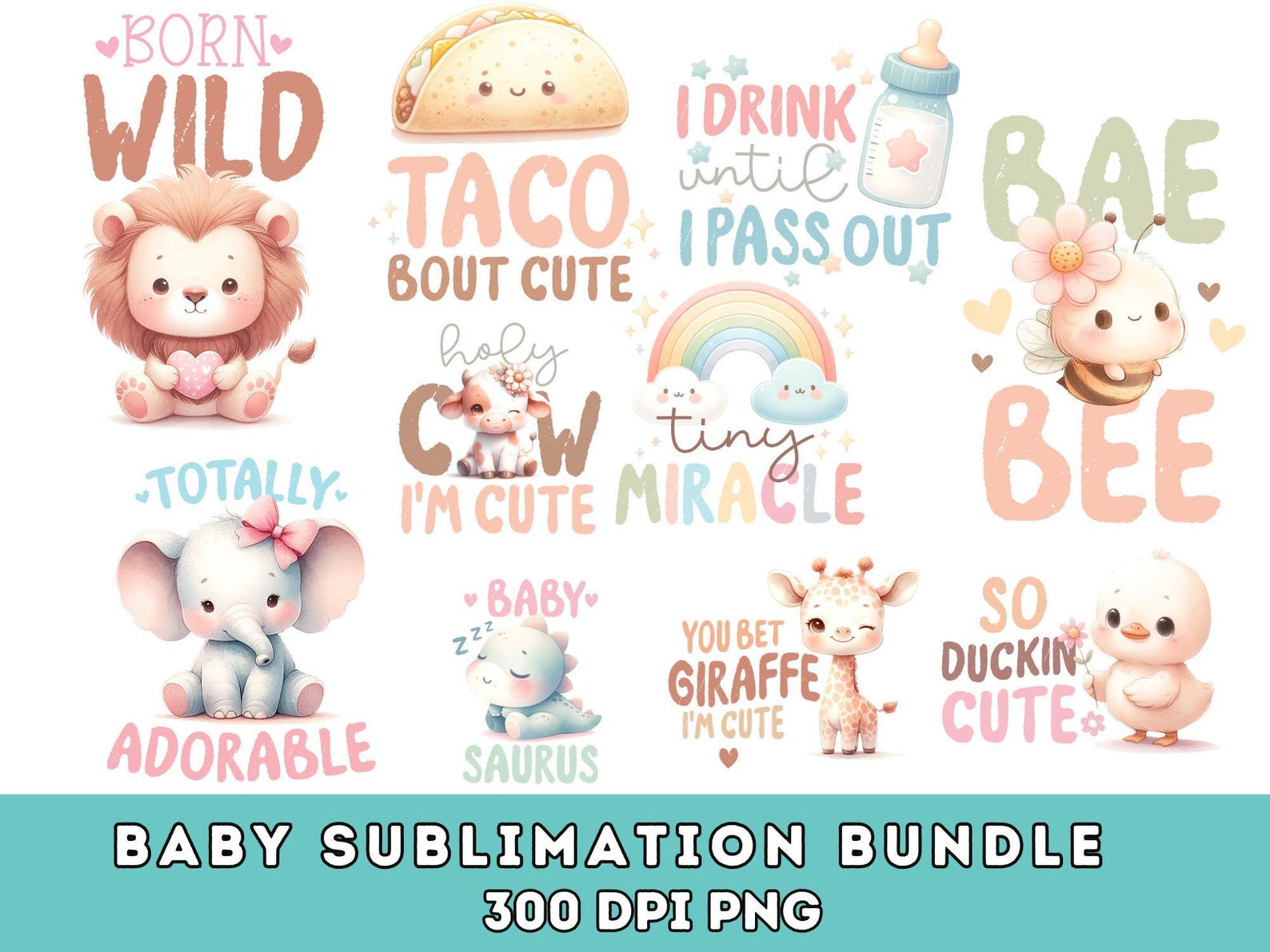 Baby Sublimation PNG Bundle, Animals, Funny Quotes (300 DPI) - Etsy