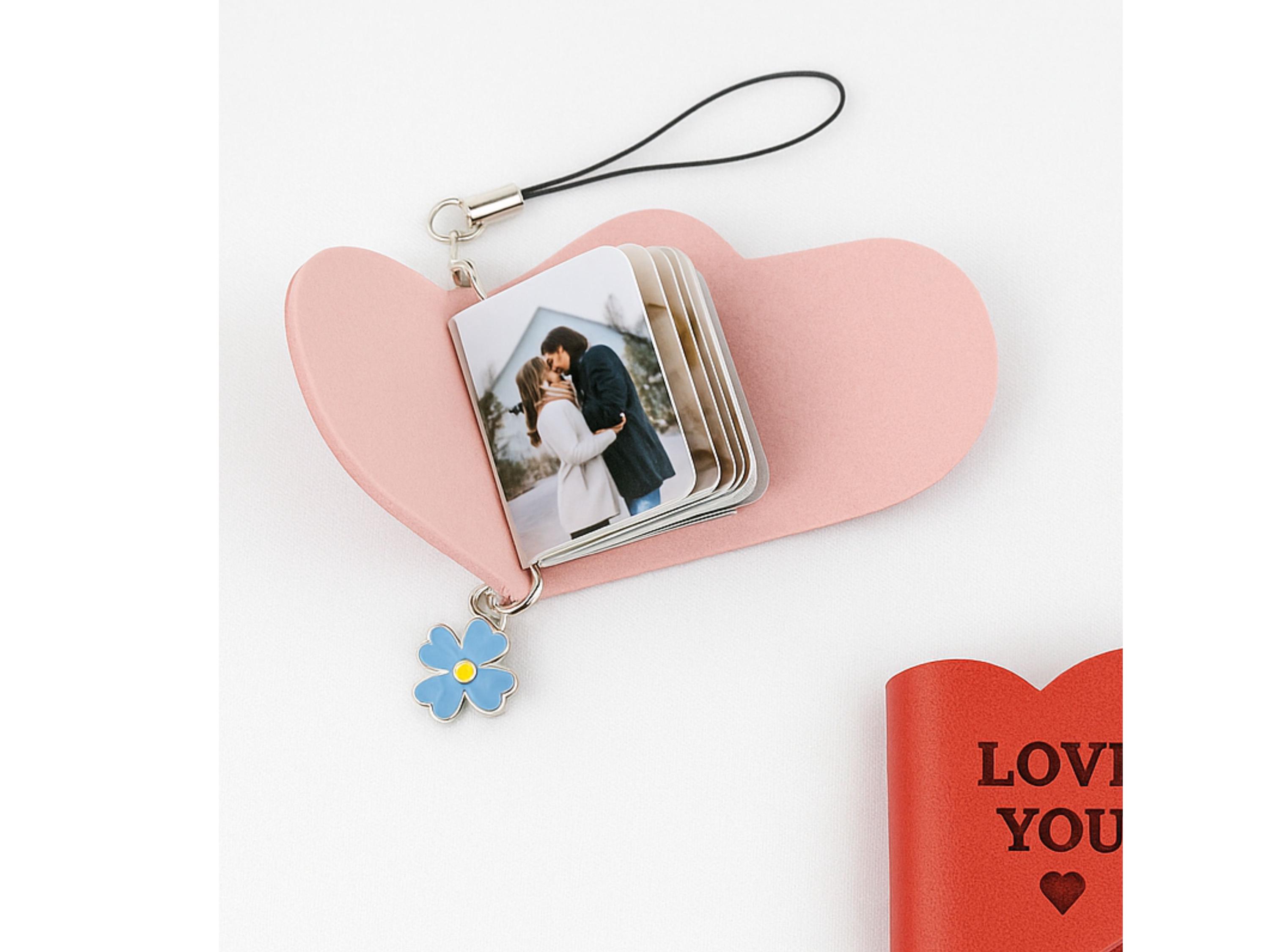 Engraved Heart Photo Keychain Gift • Personalized Album in Gift Box, Cute Couple Keepsake,, Unique Flower Vase, Indoor Planter Pots