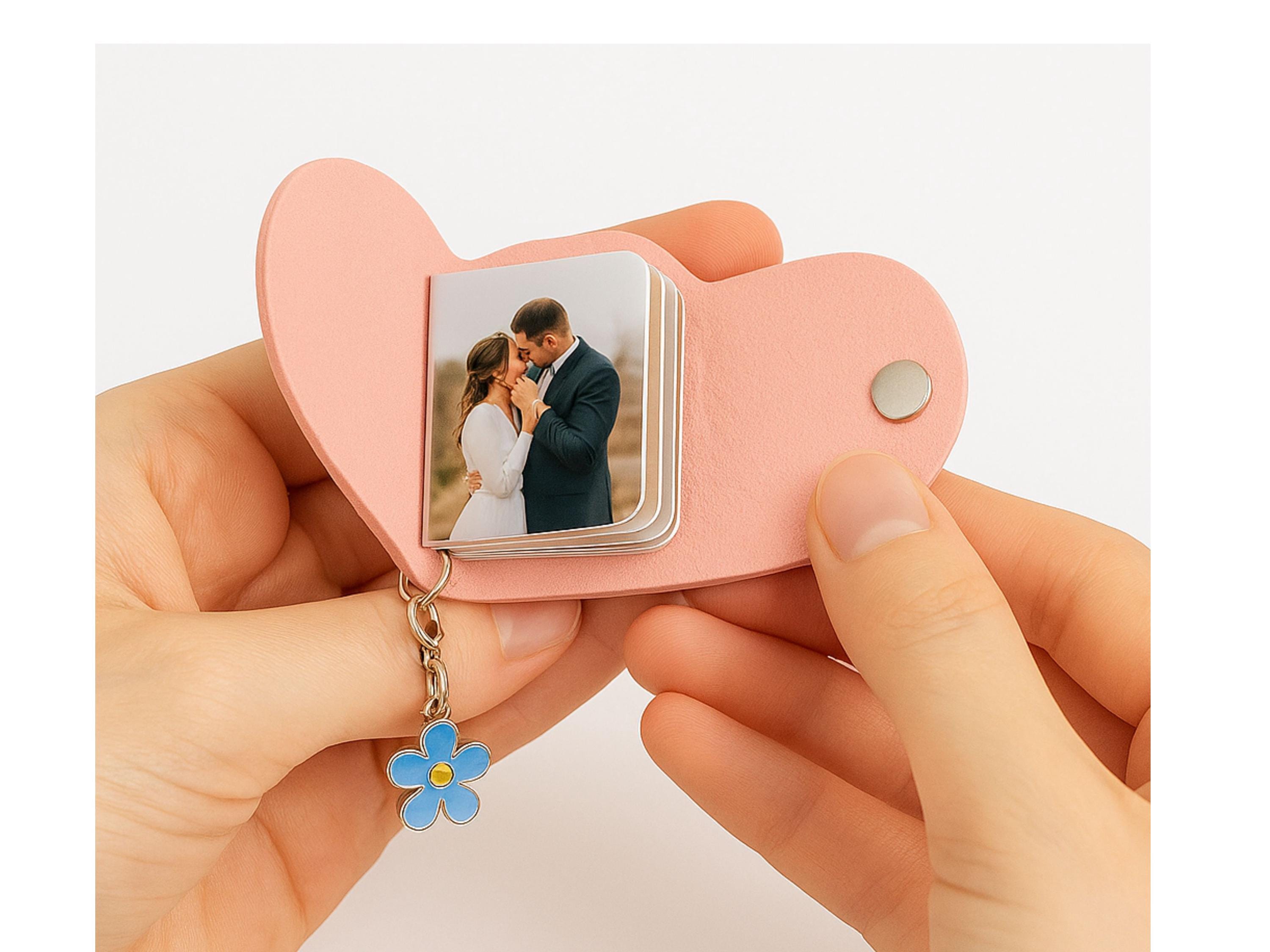 Engraved Heart Photo Keychain Gift • Personalized Album in Gift Box, Cute Couple Keepsake,, Unique Flower Vase, Indoor Planter Pots