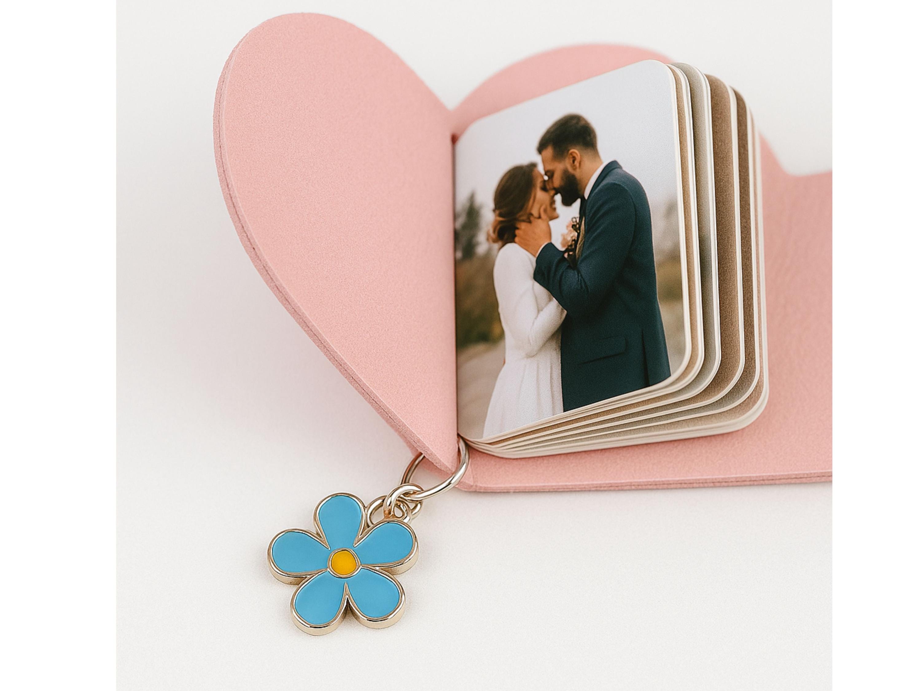 Engraved Heart Photo Keychain Gift • Personalized Album in Gift Box, Cute Couple Keepsake,, Unique Flower Vase, Indoor Planter Pots