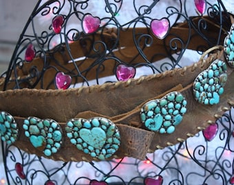 Sensational Sterling Silver and Turquoise 12 Large Concho Heart Belt with Three Interchangeable Belts