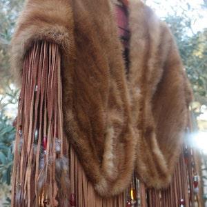 showdiva designs Dramatic Mink Cape with Floor Length Beaded Fringe N Feathers Rock STAR Chic image 3