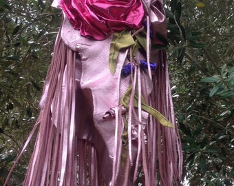 SOLD OUT showdiva designs Custom Order Purse Bag Dripping with Fringe and Hand Sculpted Flowers Vines Leaves