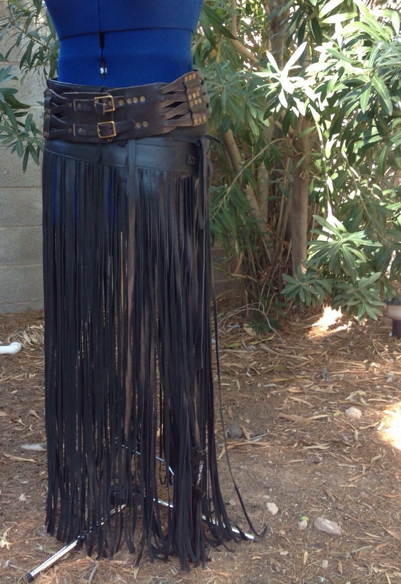 Showdiva Designs FLOOR Length Leather FRINGE Belt Skirt With Etsy