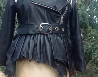 showdiva designs “special order” NEW Ruffle Leather Moto Vest Jacket with Detachable Cape
