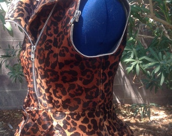 showdiva designs “special order” Leather Moto Vest Jacket with Detachable Zipper Sleeves Leopard Print