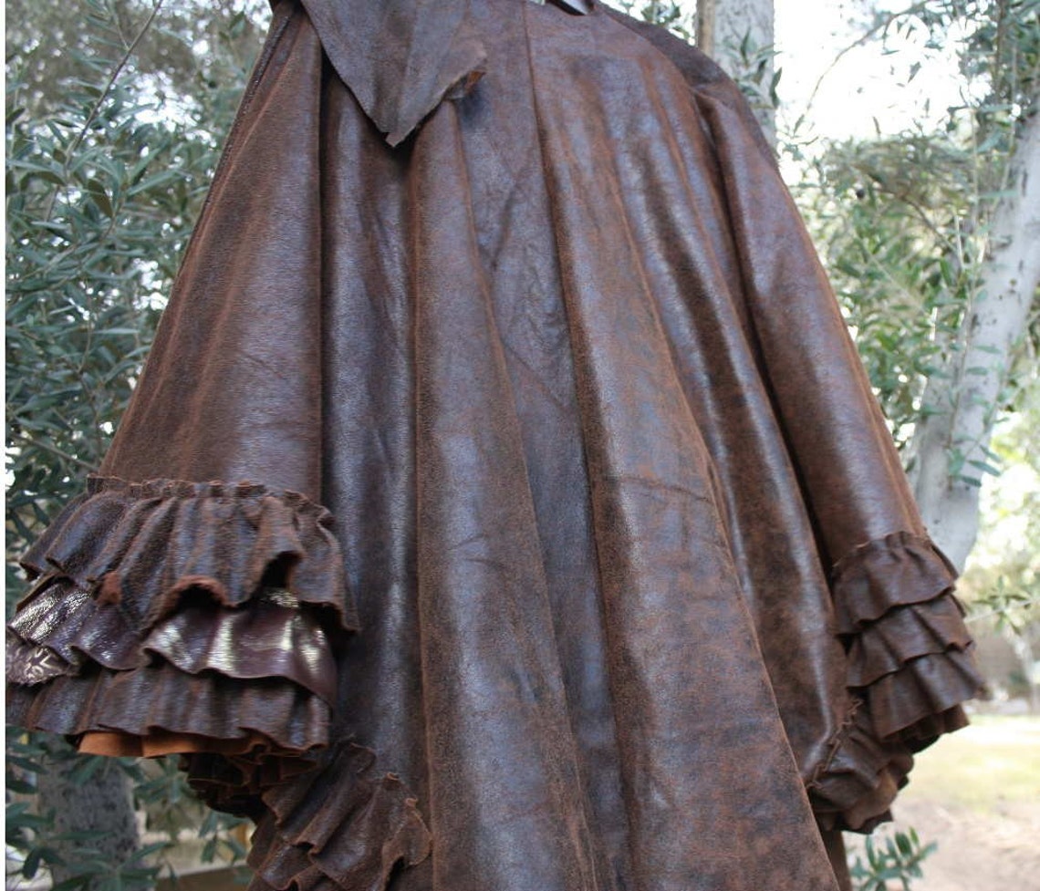 Showdiva Designs Distressed Brown Leather Cape Coat With Etsy