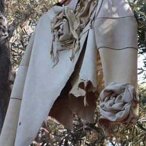 showdiva designs FaBuLoUs Chamois Color Asymmetrical Leather Jacket with Scupted Flowers Everywhere image 3