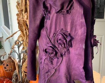 showdiva designs “special order” Made to Order Asymmetrical Leather Coat with Vines of  Hand Sculpted Flowers