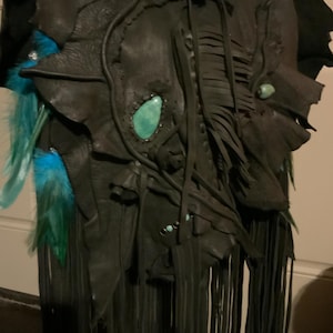 showdiva designs Asymmetrical Black Deerskin Leather Bag Purse LoNg FriNgE Turquoise Vine crossbody shoulderbag