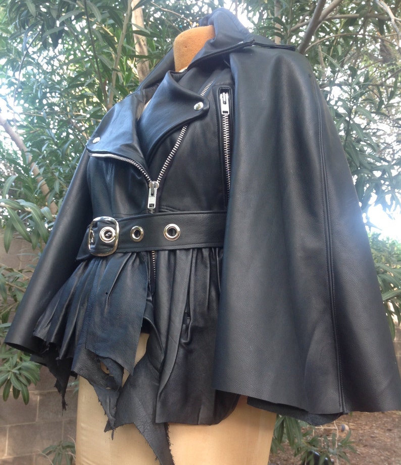 showdiva designs Ruffle Leather Moto Vest ONLY Jacket with Detachable Cape image 5