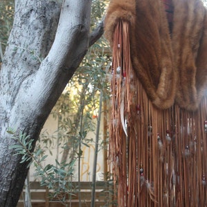 showdiva designs Dramatic Mink Cape with Floor Length Beaded Fringe N Feathers Rock STAR Chic image 2