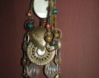 showdiva designs Ready to SHIP Whimsy Woman Necklace with Antique Cameo Face Beaded Dreads Vintage Jewelry Arms Legs Body