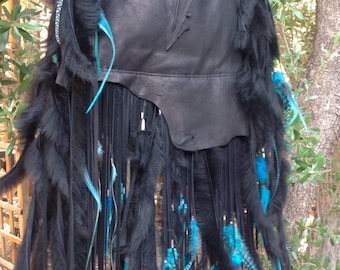 showdiva designs Large Black  Leather Bag Purse Tote LoNg Toscana FriNgE n Sterling flower n Hand Sculpted Flowers