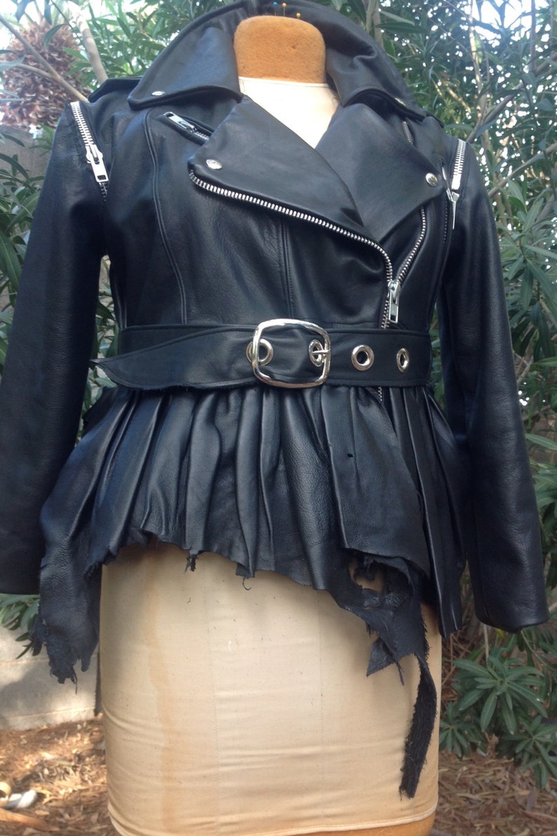 showdiva designs Ruffle Leather Moto Vest ONLY Jacket with Detachable Cape image 3