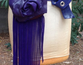 showdiva designs Leather Bag Purse Belt Interchangable LoNg FriNgE n Hand Sculpted Flower