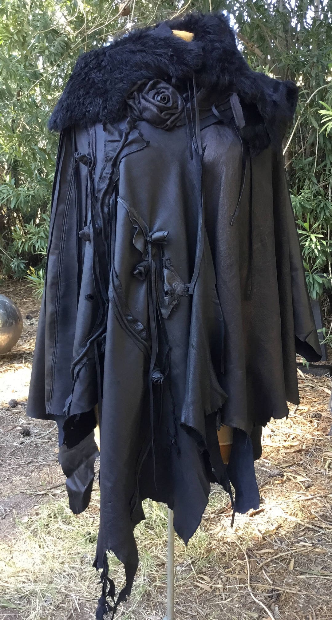 Showdiva Designs Asymmetrial Leather Cape Coat Poncho Fringe