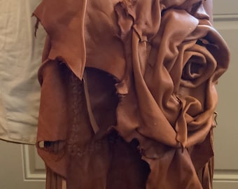 showdiva designs Asymmetrical Deerskin Leather Bag Purse LoNg FriNgE n Hand Sculpted Flowers Beading