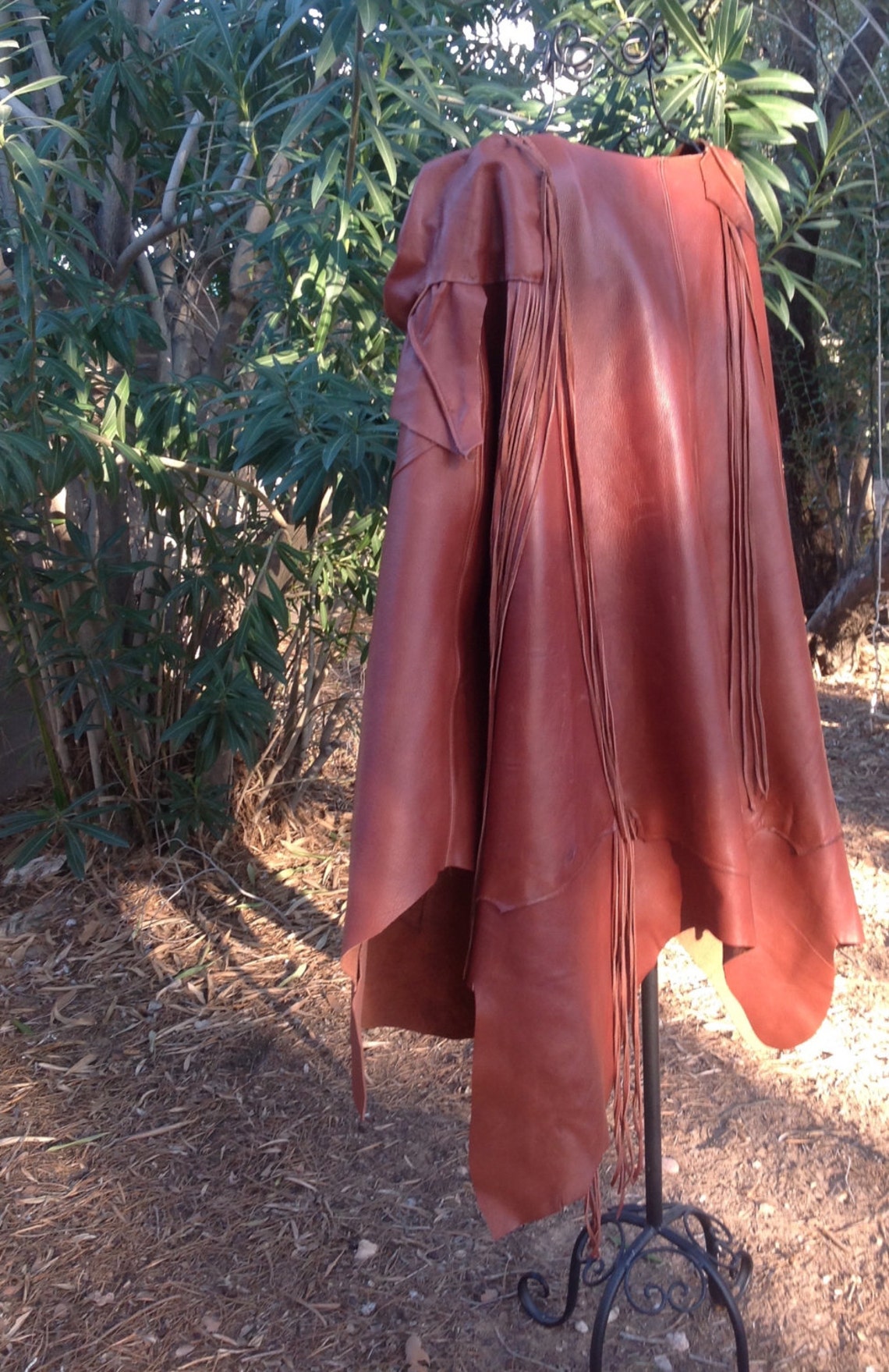 Showdiva Designs Leather Cape With Fringe and Sculpted Roses Etsy