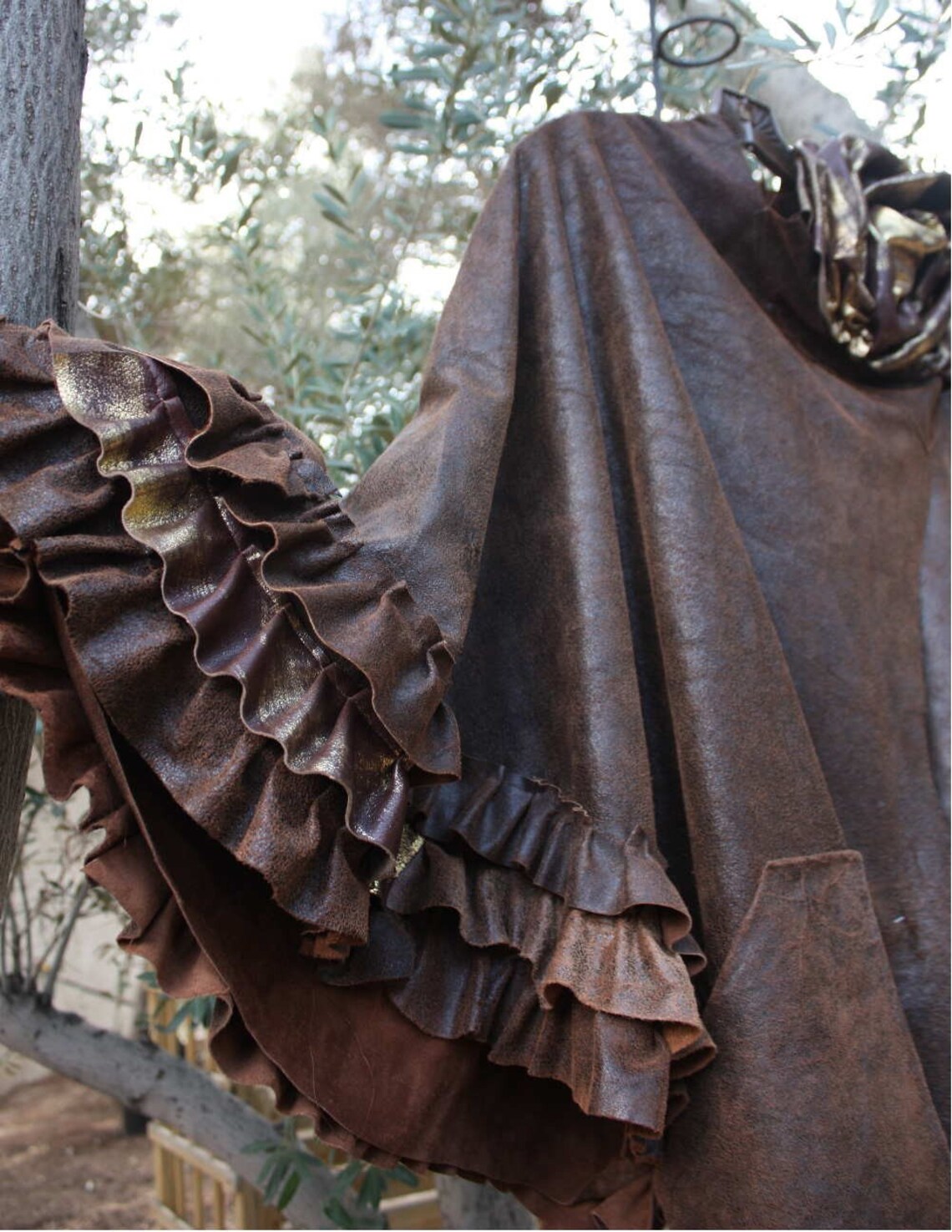 Showdiva Designs Distressed Brown Leather Cape Coat With Etsy