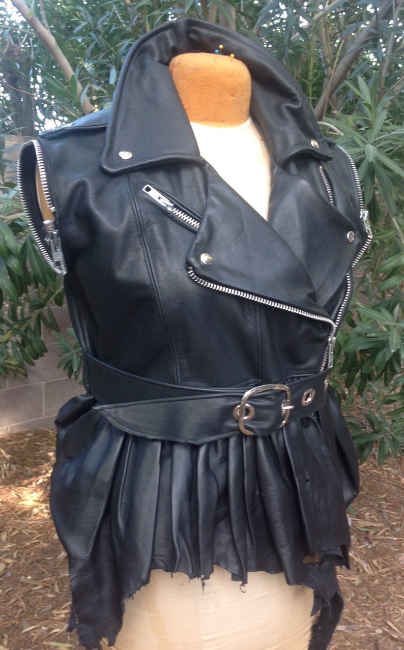 showdiva designs Ruffle Leather Moto Vest ONLY Jacket with Detachable Cape image 1