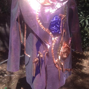 showdiva Designs Dramatic Asymmetrical Leather Coat with Hand Sculpted Garden Flowers and Vines