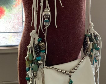 showdiva designs RoCk n RoLL Leather Medicine Bag Purse Belt Fringe with Silver n Turquoise Beading