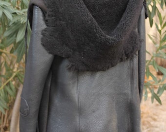 showdiva Dramatic Asymmetrical RAW Elk Warrior Leather Coat and Shearling Vest