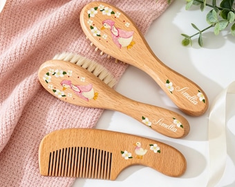 Personalized Baby Hairbrush Set,Wooden Baby Brush and Comb,Baby Shower Gift For Newborn,Baby First Birthday Gift Set,Newborn Hair Keepsake