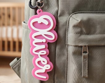 Porte-clés en acrylique personnalisé, étiquette pour sac à dos en acrylique, étiquette pour sac à langer, porte-clés personnalisé pour étiquette de boîte à lunch, étiquette pour enfant, cadeau de rentrée