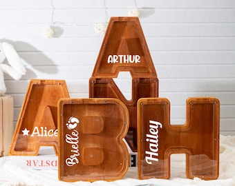 Personalized Kids Letter Piggy Bank,Wooden Name Coin Bank,Custom Alphabet Letter Bank,Kids Birthday Gift,Toddler Christmas,Nursery Decor